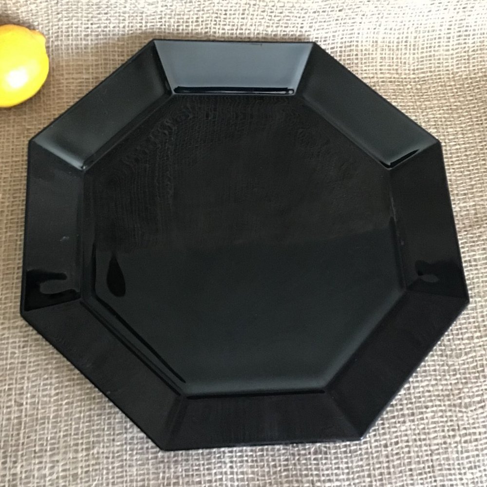 Octime Large  Black Glass Platter / Serving Plate  Octagonal Shape